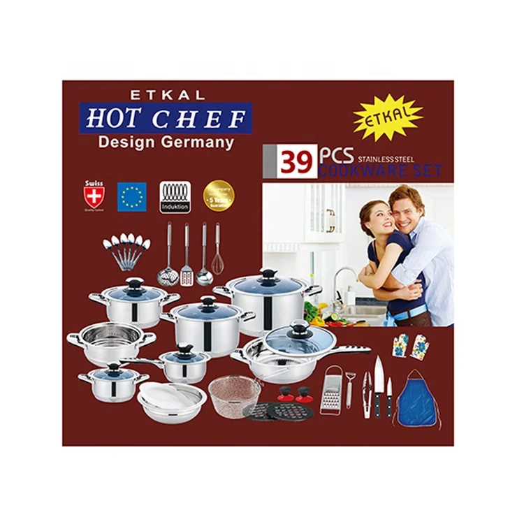 
39pcs Stainless Steel Cookware Set Casserole set pots and pans set Saucepan Amazon hot sell Factory price finer Logo custom OEM 