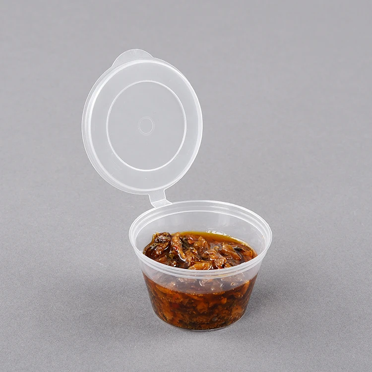 Small Tasting Cups Disposable Clear Plastic Portion Hinged Lid pp sauce cup with lid