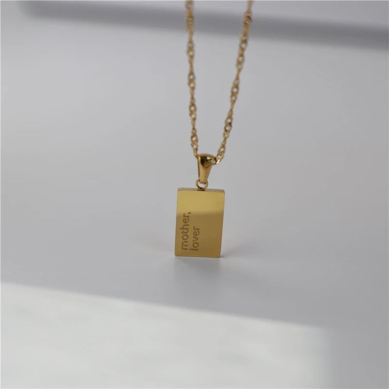 Rectangle Mother Letter Stainless Steel Necklace Gold Trendy Jewelry