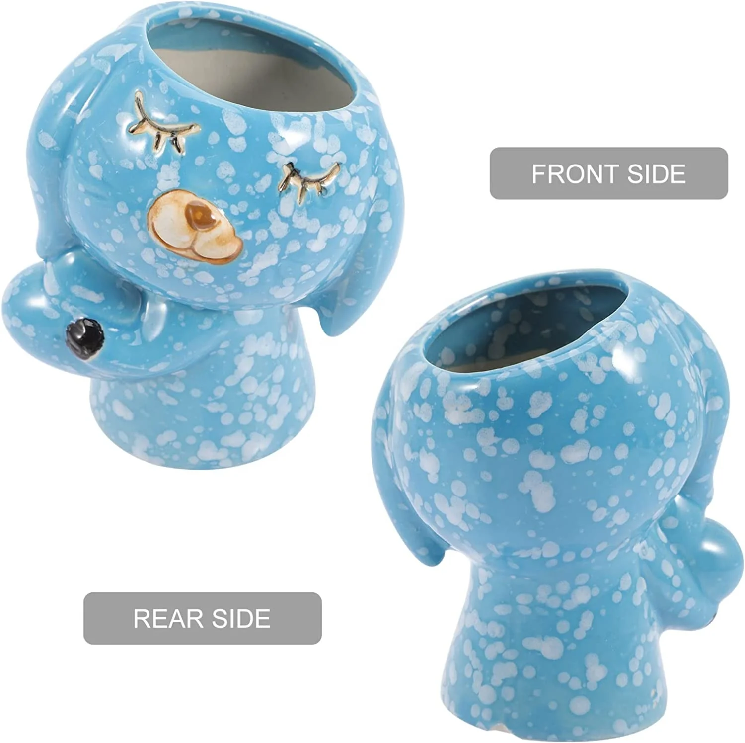 Easter Rabbit Flower Pots Ceramic Blue/Gold Planters Garden Flowerpots Gifts Plant Pot w/ Drainage for or Cactus