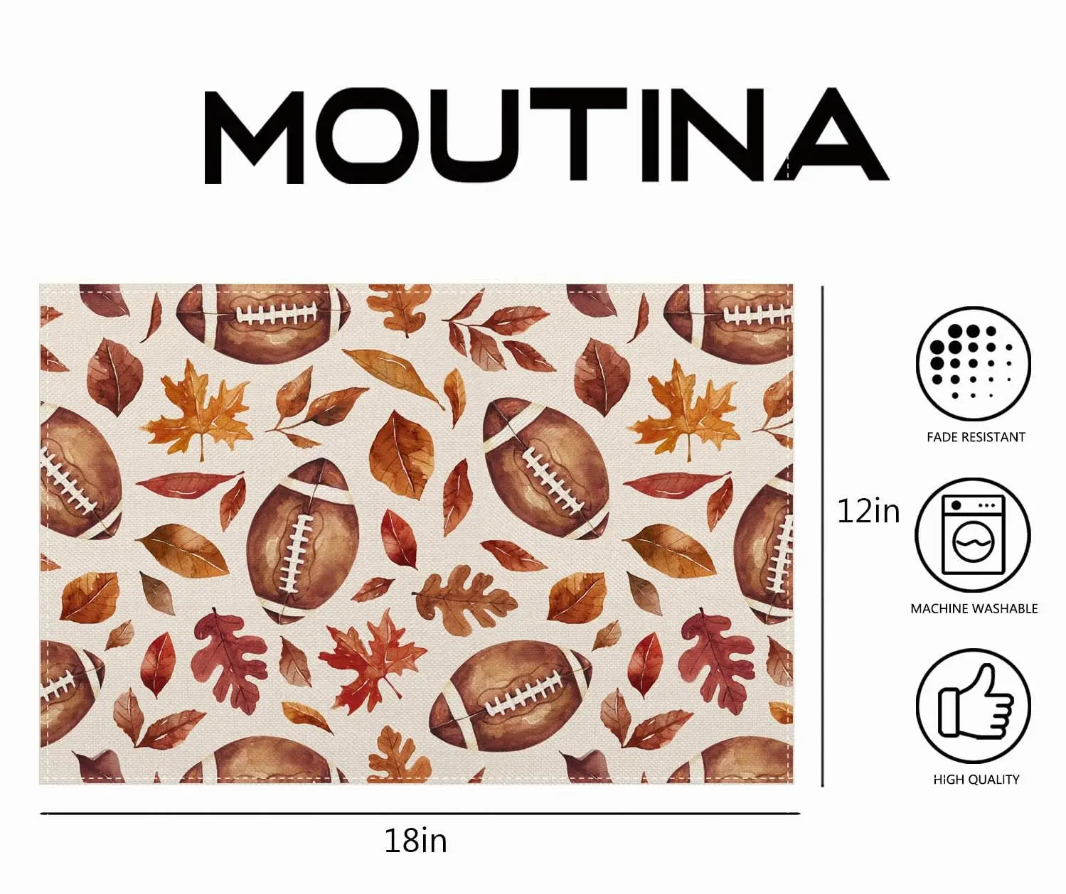 12x18 Inch Footballs with Maple Leaves Place Mats Seasonal Autumn Table Decors for Dining Thanksgiving Holiday Party