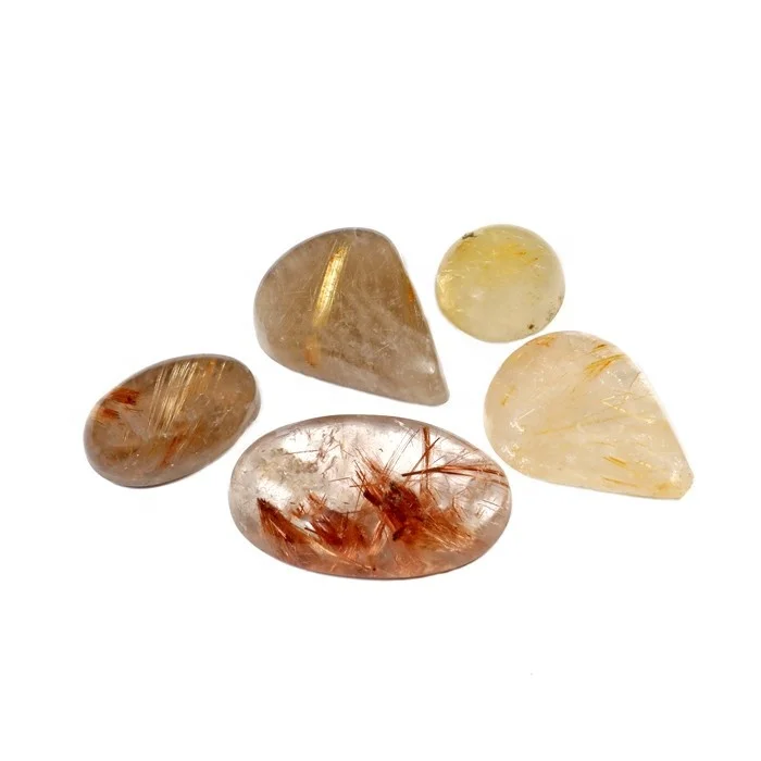 Rutile Gemstone Cabochons | Wholesale Semi - Precious Stones Cabochons Golden Anam Agate Natural Oval Cut 5 - 15 Grams G-cab-4
