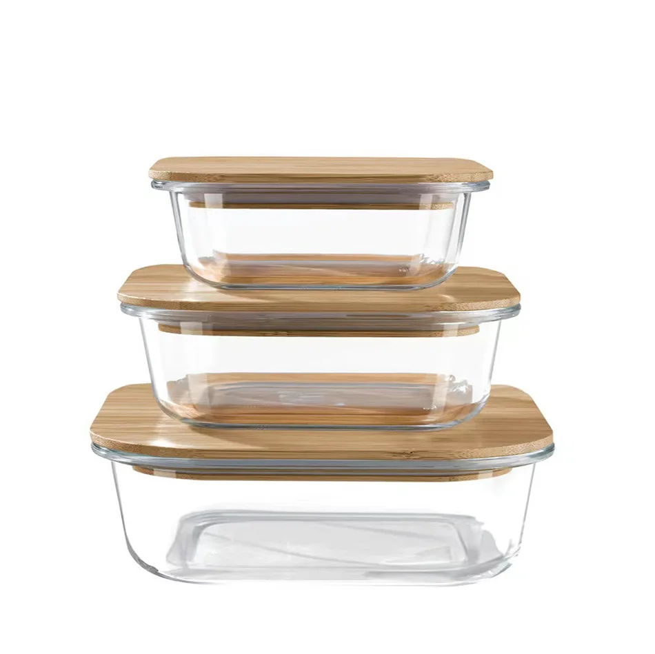 2024 Borosilicate Glass 3pcs Airtight Food Container Microwave Oven Safe Keep Fresh Bento Lunch Box set With Lids