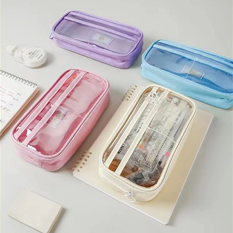 New Simple Large-capacity  Zipper Smooth Waterproof Transparent PVC Pencil Case Clear Pen Bag
