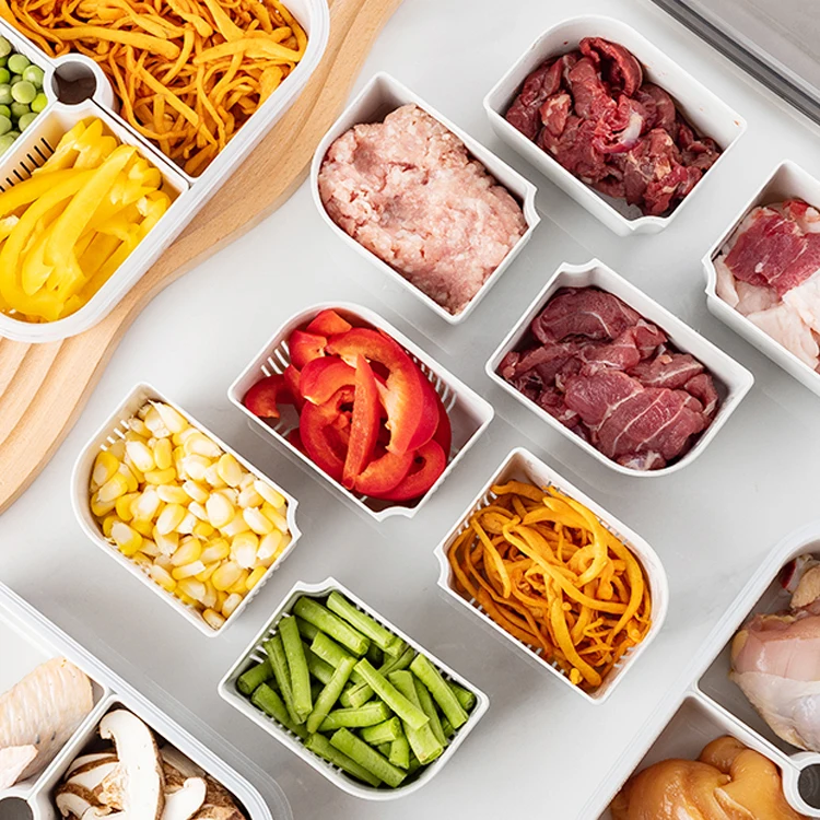 Kitchen fridge organizer microwaveable crisper drain box plastic food storage meal prep containers with removable compartments