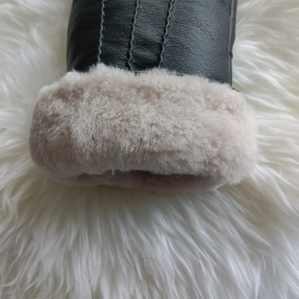 Custom embossed logo waterproof cheap baby hand mittens Shearling fur lined winter cow hide leather gloves & mittens for bike