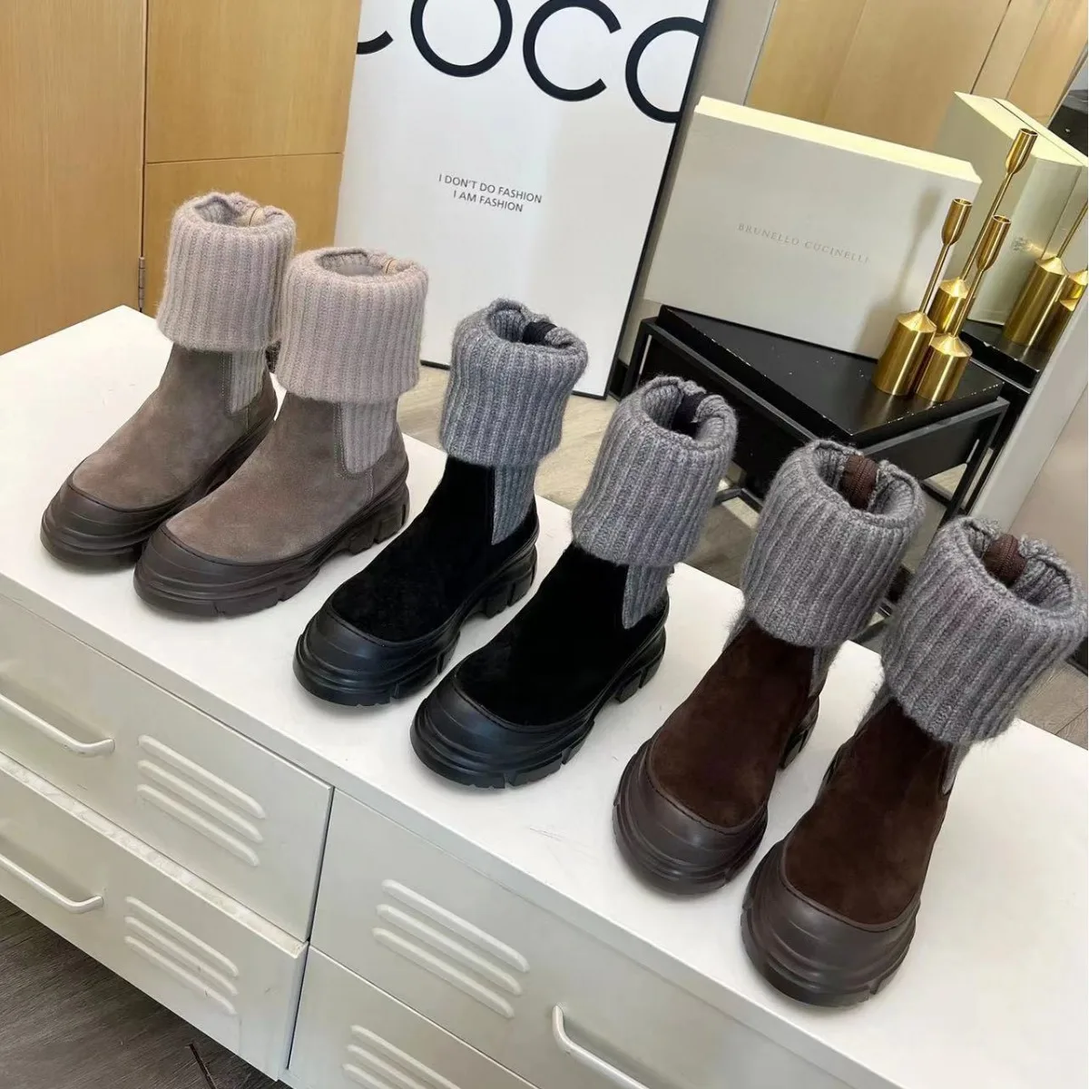 Socks Boots Women Knitted Wool Elastic Winter Thin Boots Latest Design Ankle Stretch Warm