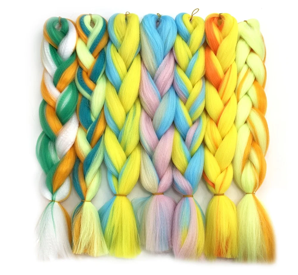 24 Inch 100g Ombre Rainbow Mixed Color Jumbo Braids For Box Braids Heat Resistant Synthetic Braiding Hair