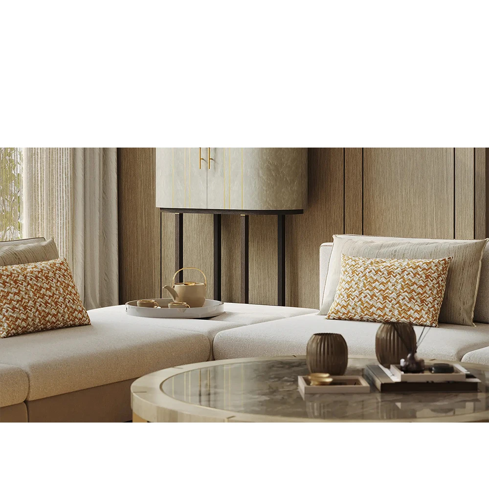 Foshan furniture Italian Luxury Modern L-Shaped Fabric Sofa High-End Combination for Villa Apartments