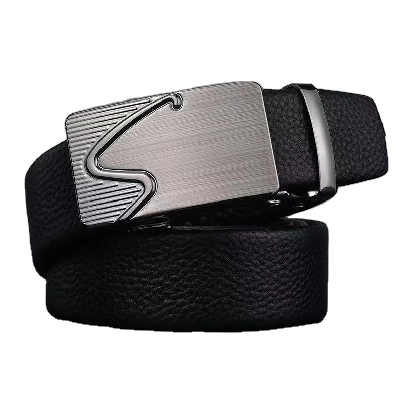 Wholesale adjustable automatic buckle belt business casual black customizable logo for men