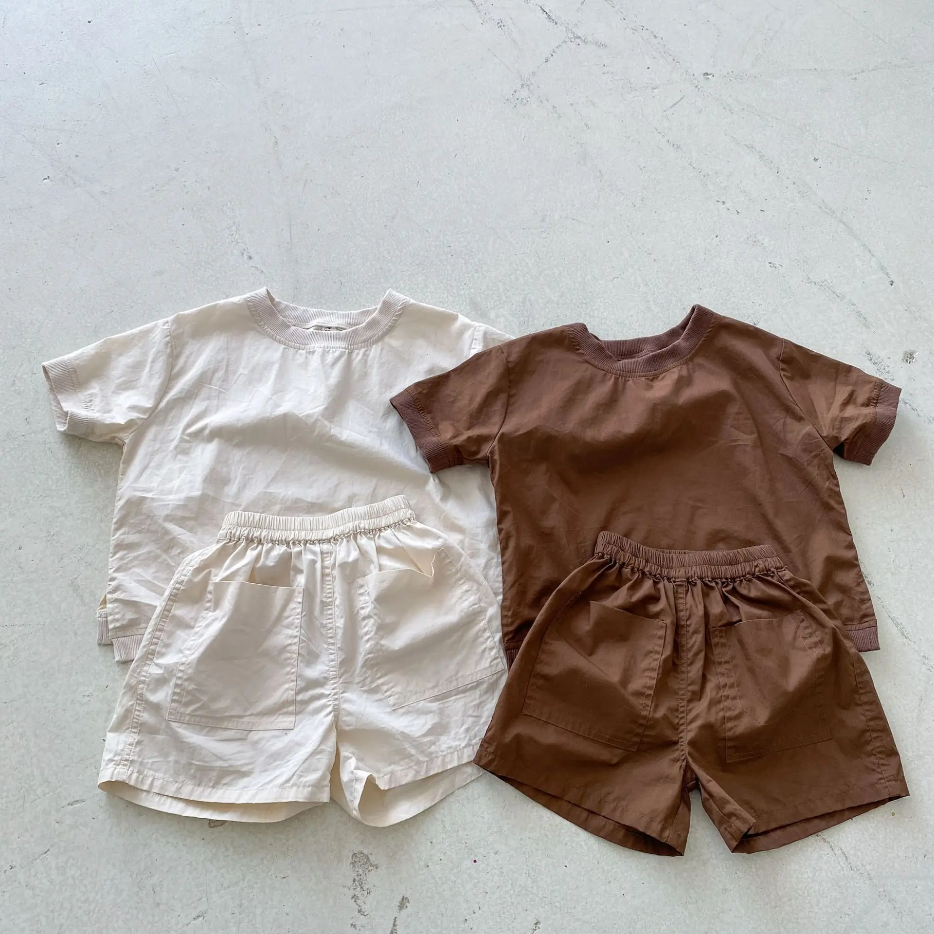 2024 new summer fashion baby boys and girls clothing sets organic cotton simple baby short-sleeved shorts two-piece suit