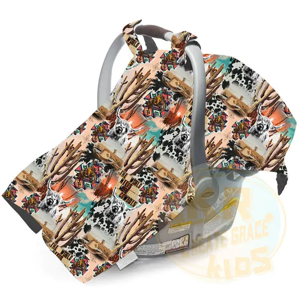 Western Fashion Custom Print Cow Cactus Sunflower Flower Cowboy Infant Baby Cradle Bubble Quilt Blankets