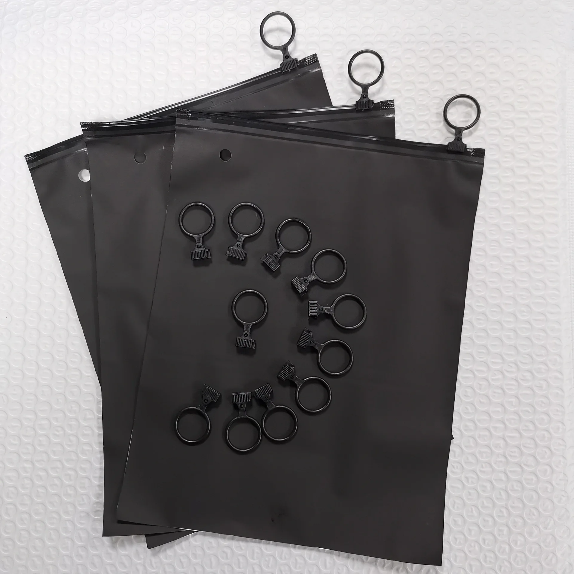 Hole Transparent Matte Black Custom Logo Clothing CPE Packaging Frosted Ring Zip Lock Ziplock Zipper Bag with Ring