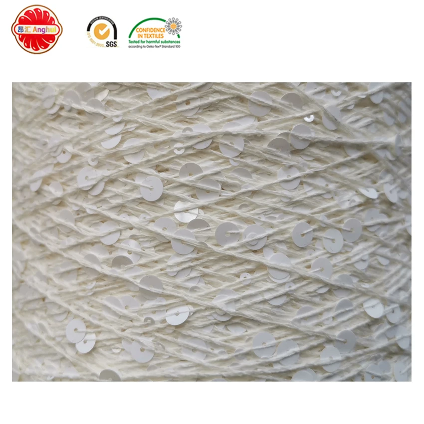 Cotton hand knitting crocheting yarn with 3MM+6MM sequin yarn on wholesale
