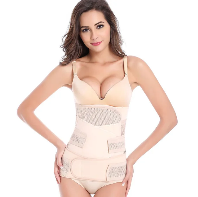Custom Label 3 in 1 Postpartum Support Recovery Belly Waist Pelvis Belt Shapewear Slimming Girdle Beige