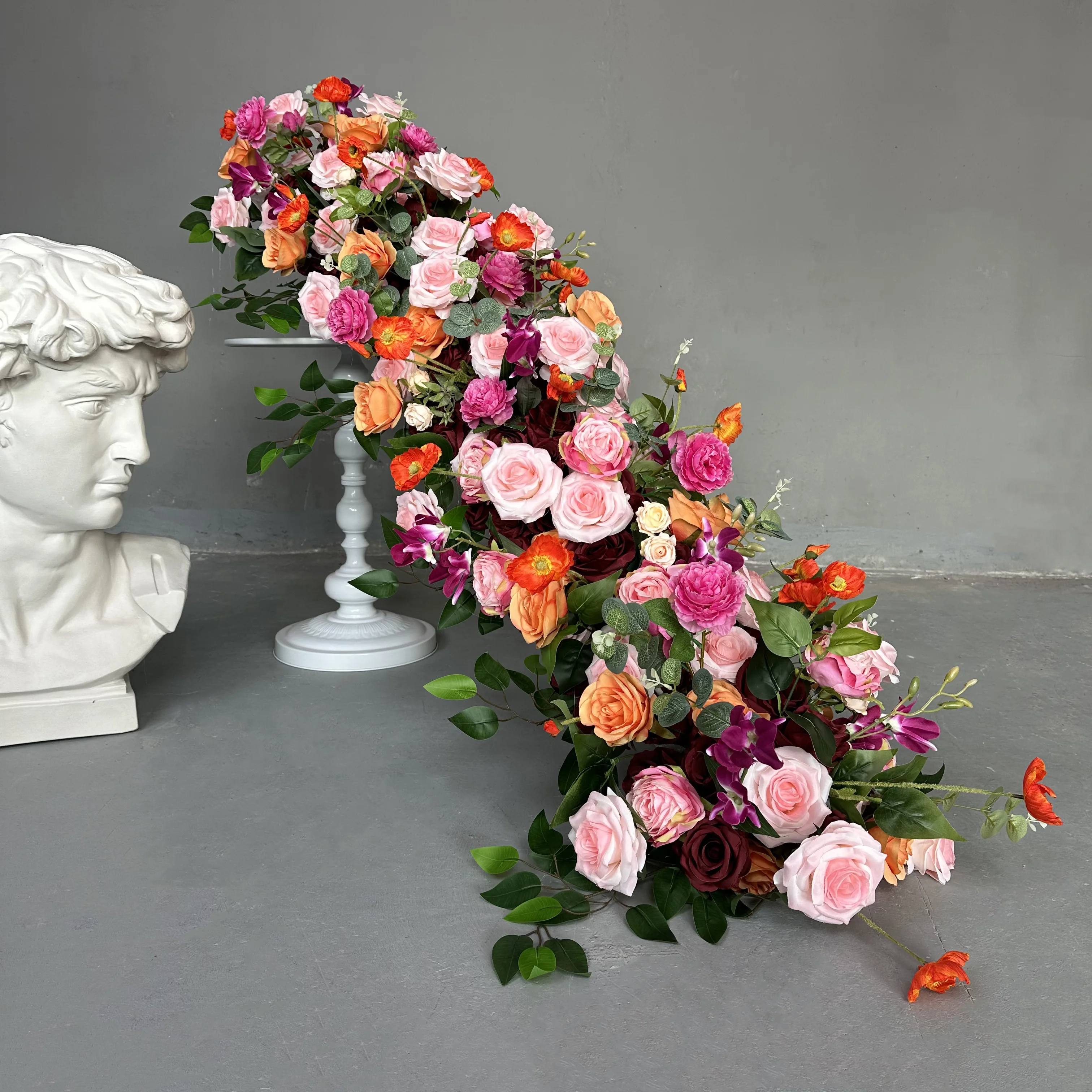 GJ-FRN044 Wholesale artificial white flower runner wedding table babybreath flower table runner wedding decoration flower runner