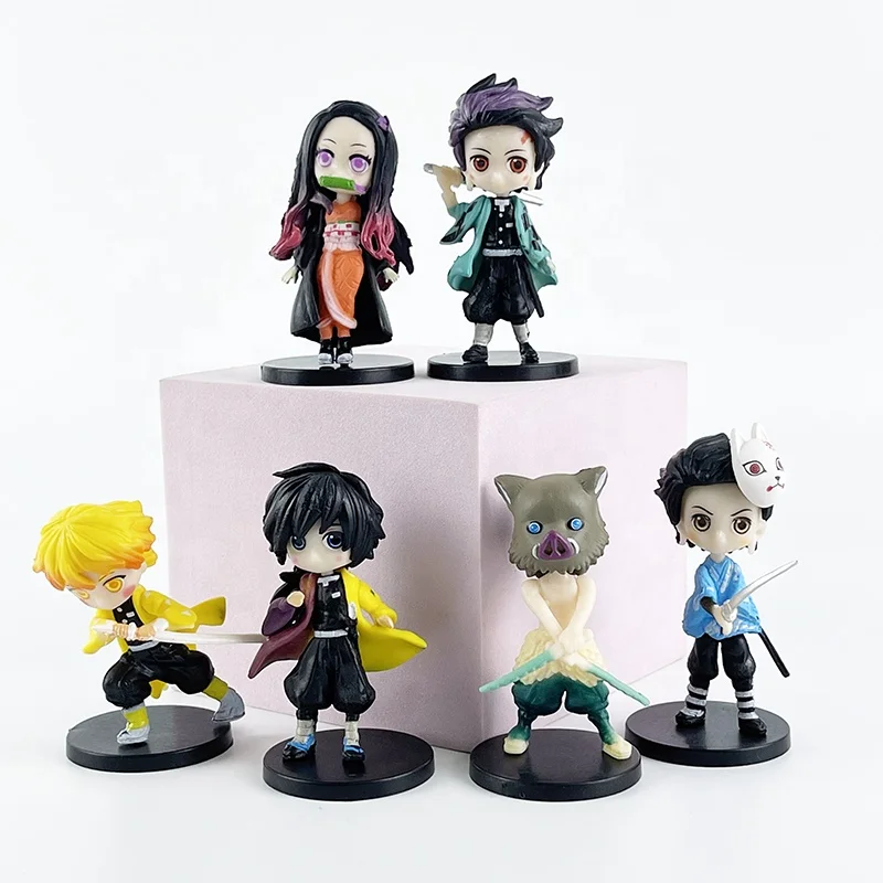 6pcs/ Set Mini Demon Slayer : Kimetsu no Yaiba Kamado Tanjirou Nezuko Character Collectible Anime PVC Figure