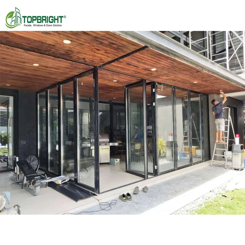 Guangdong hurricane impact exterior doors and windows bifold custom glass bi folding door