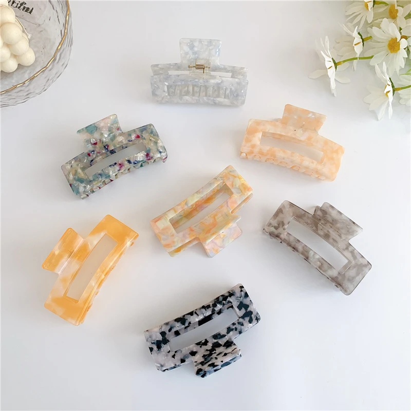 Fashion Design Hollow Rectangle Hair Claw Accessories 10cm Big Cellulose Acetate Hair Claw Clips For Women