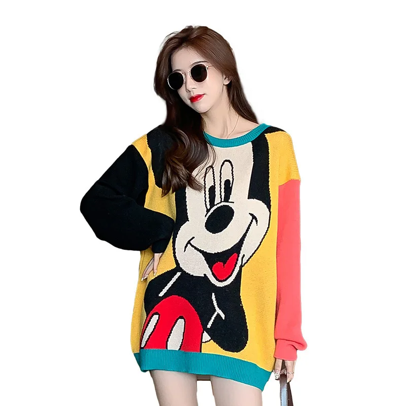 ANNEX Custom New Loose Cartoon Mickey Print Hit Color Long-Sleeved Thick cute Sweater