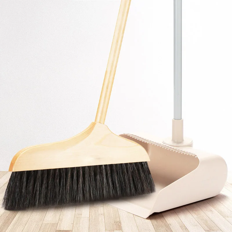 High Quality Household broom and dustpan set with long metal handle plastic soft fiber cleaning broom