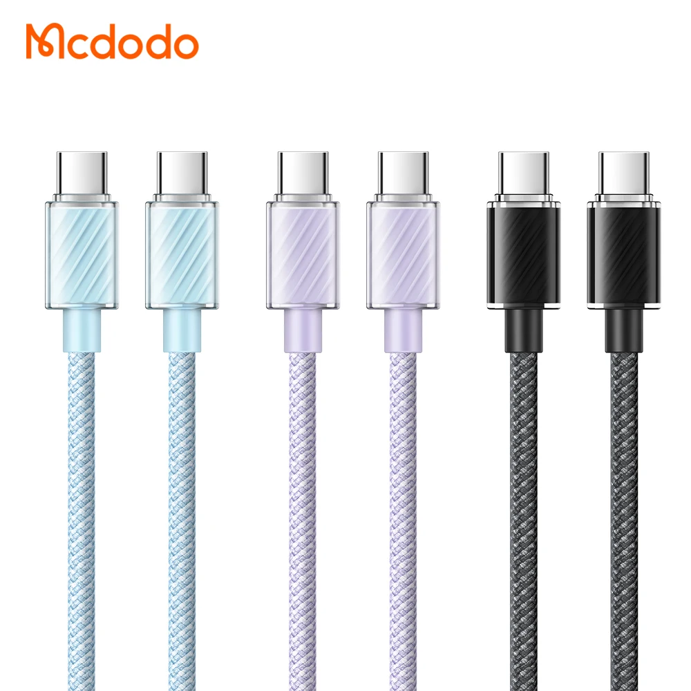 Mcdodo Transparent Colorful Laptop Cable PD 100W E-Mark Nylon Braid 1.2m 2m Type C to Type C Cable for Macbook Laptop Samsung