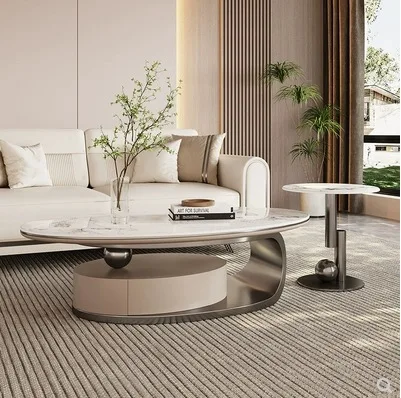 New arrive indoor design wood drawer coffee table and side table set stainless steel furniture