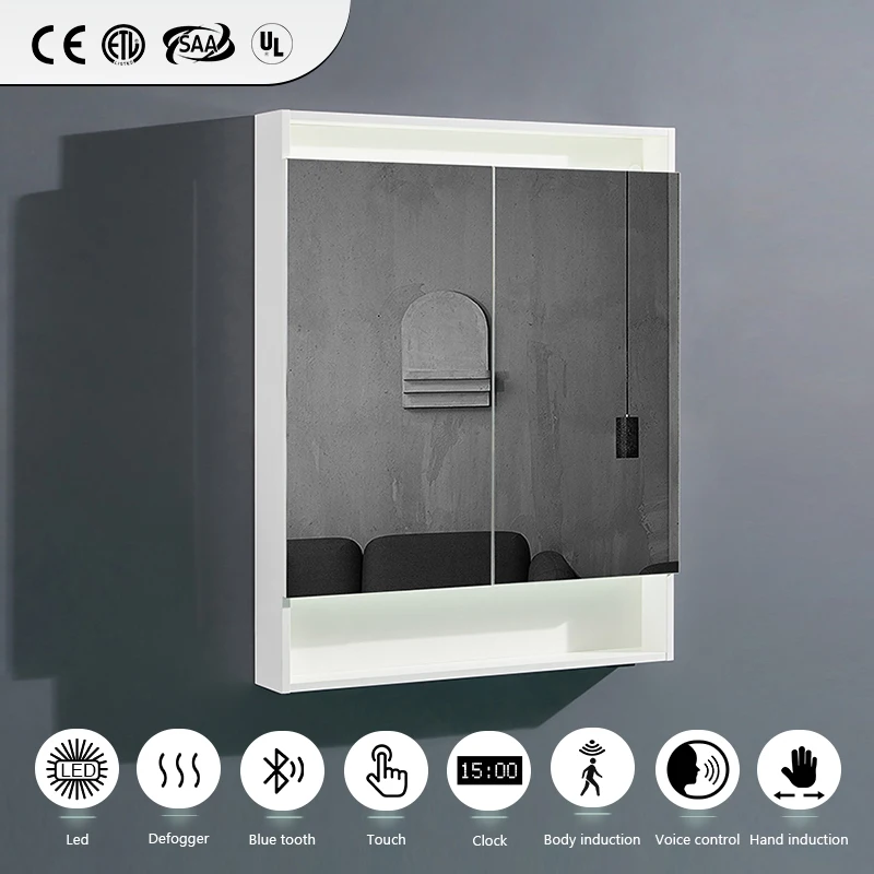 Led Light Mirror Storage Customized Wholesale Soft Close Door Plywood Mirror Cabinet With Led Light