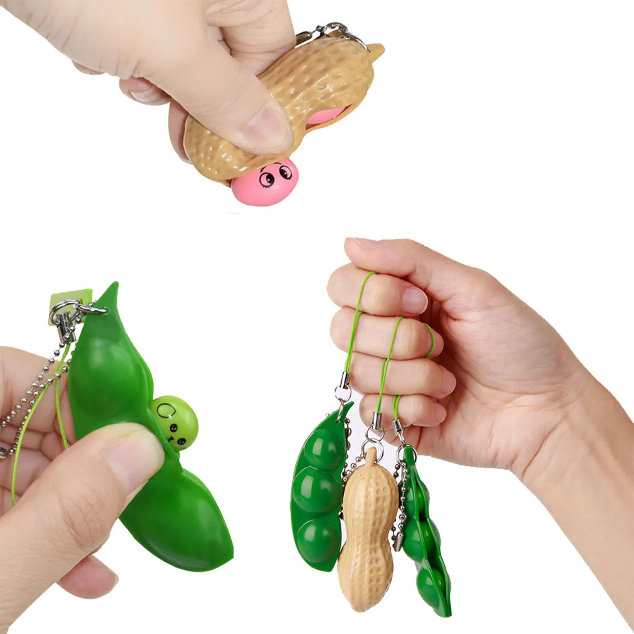 Squeez Beans Peas Pea nuts Keychain Fidget Toys Squishy Anti Stress Reliever Relief Squeeze Edamame Soybean Toy