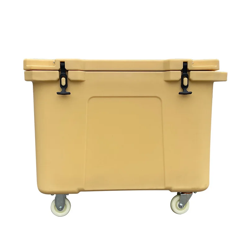 Heavy Duty LLDPE PU Rotomolded Coolers Beige Color Large Capacity 200L Ice Hard Fishing Cooler Box For Fish Seafood Storage