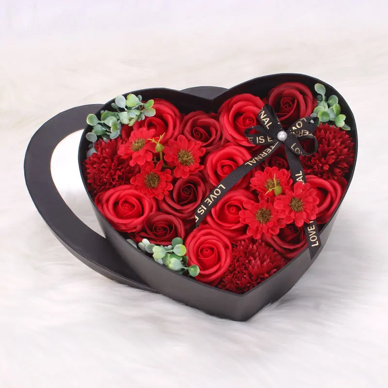 Hot Selling Bouquet Rose Soap Flower Artificial Flower Heart-shaped Soap Flower Gift Box Valentines Day Gift