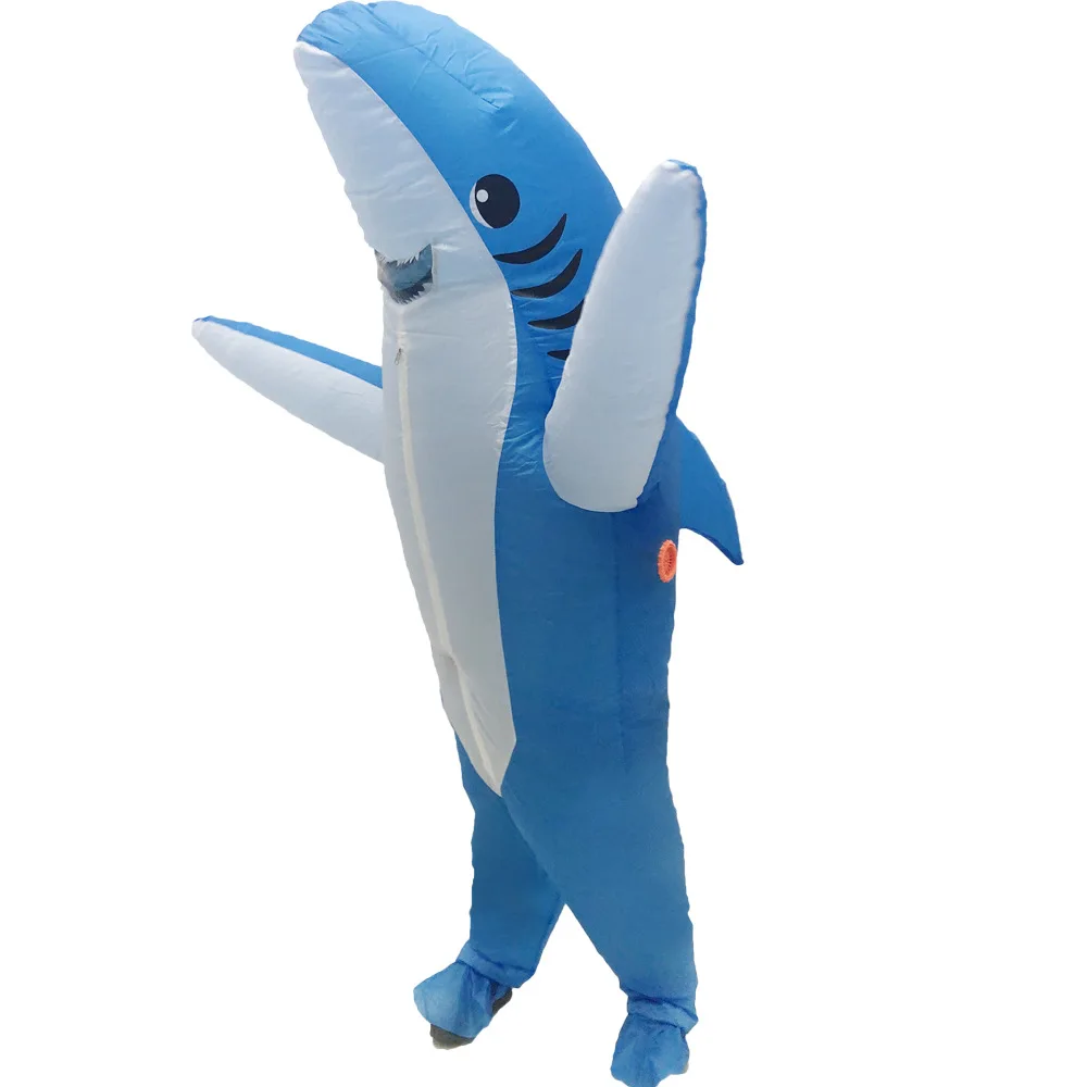 In stock Funny Full Body Inflatable Adult Baby Blue Shark Mascot Costume Adult Funny Blow Up Costume dolphin clothing