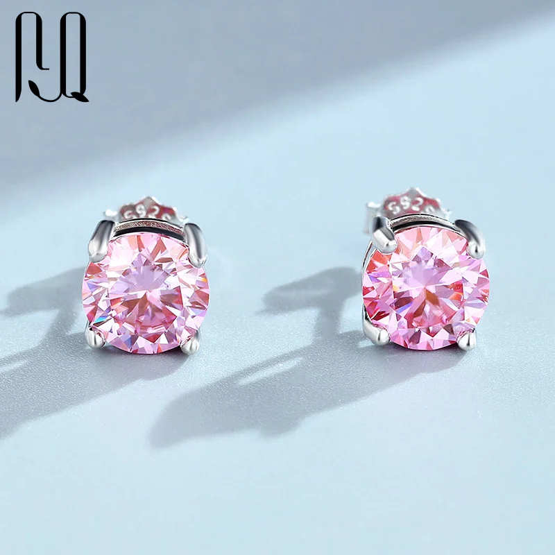 PYQ 2ct+2ct 1ct+1ct Earring Stud with GRA Certificate Moissanite Earrings Fashion Jewelry Earrings Pink Color Vvs Moissanite