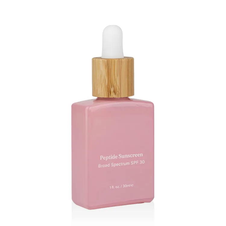 pink square glass bottle with bamboo dropper cosmetic bamboo dropper bottle for serum and essential oil natural bamboo material
