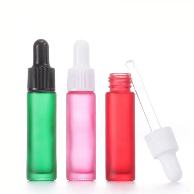 10ml matte rainbow colors glass dropper bottle with plastic black/white dropper for cosmetic essential oil serum
