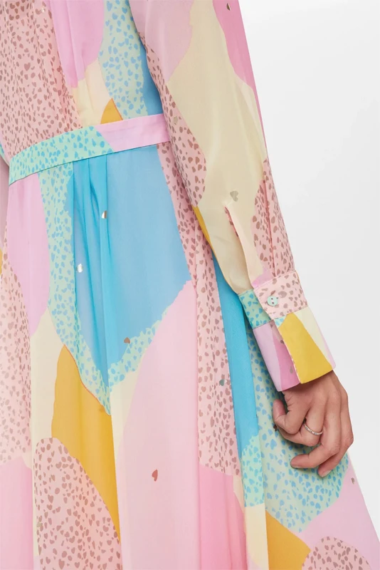 Cheap custom printed new leopardd printed fashion button up a-line long sleeve chiffon shirt elegant summer casual dresses