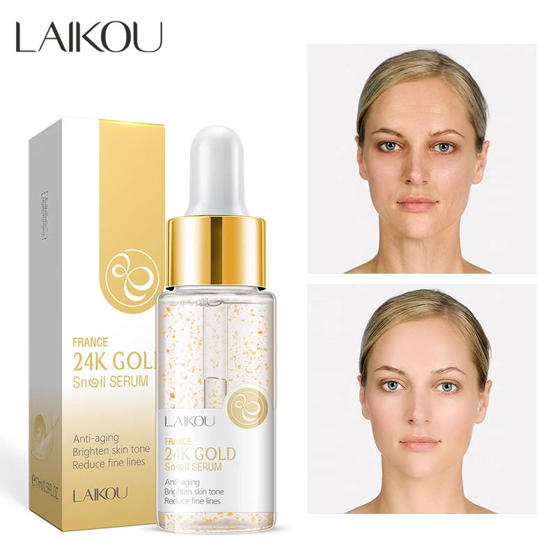 New facial care LAIKOU 17ml serum anti-aging whitening 24k gold snail face serum