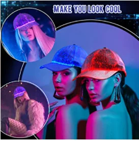 Fiber Optic 7 Colors Luminous LED Light Up Flash Glow In The Dark Party Baseball Cap Hat for Music Festivals Disco Nightclub