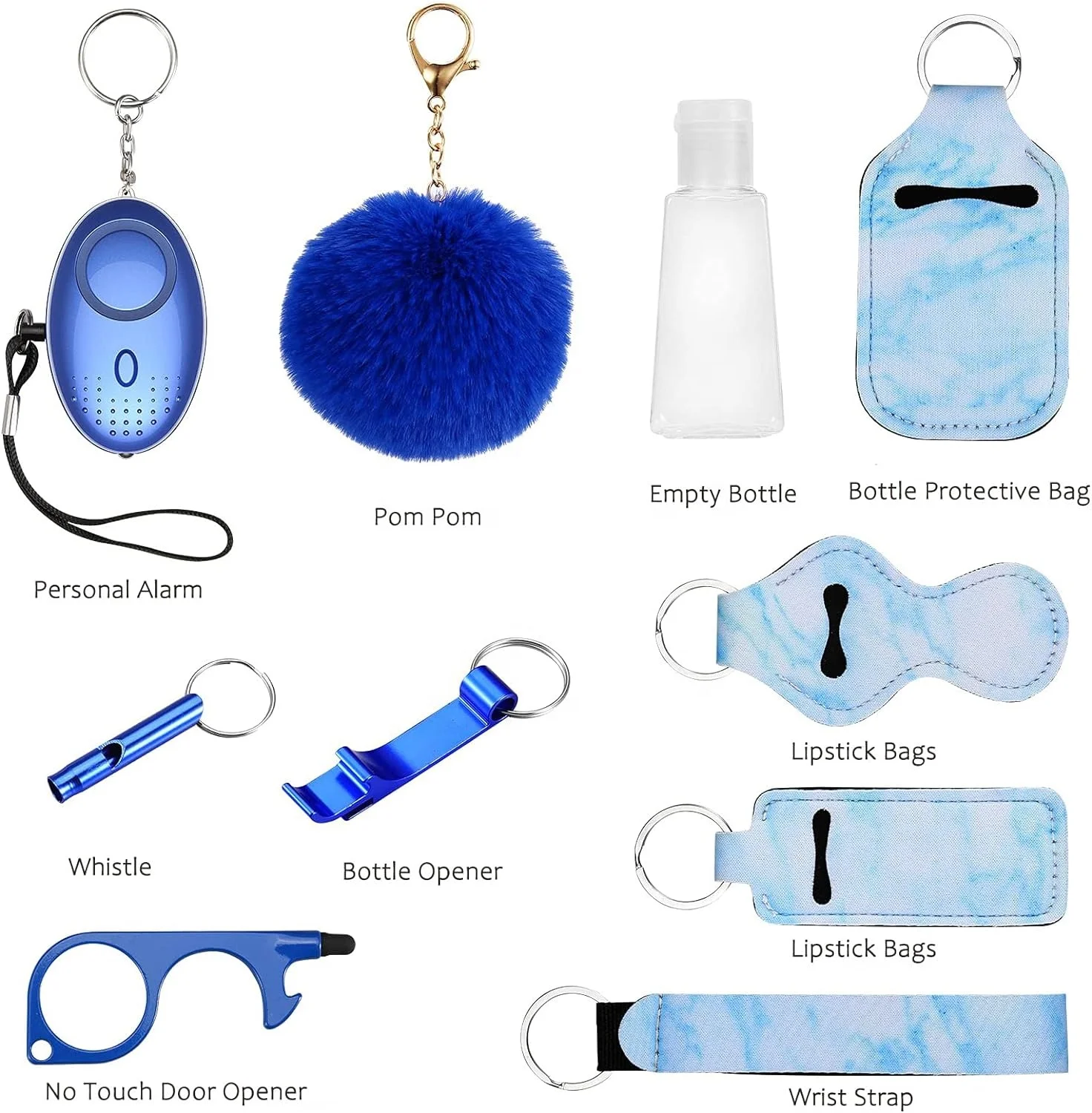 Wholesale 10pcs Set Self Defense Keychain Set Bulk Tools Gadgets Accessories Plastic Spray Shell Self Defense Keychain for Women