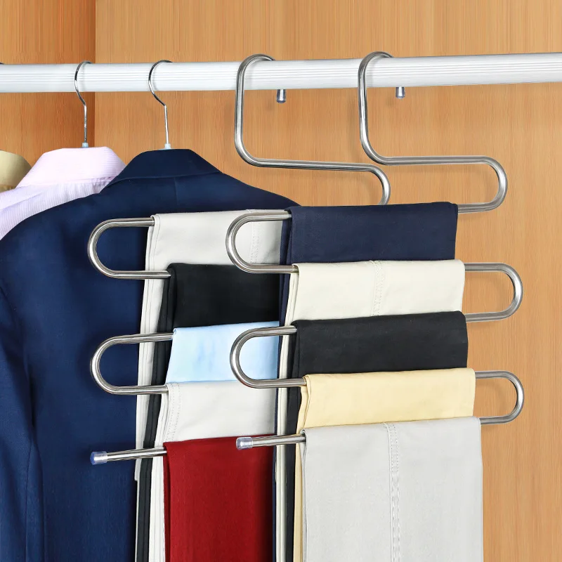 5 layers Stainless Steel Clothes Hangers S Shape Space Saving Storage Drying Racks Multi-functional Wardrobe  Magic Hanger