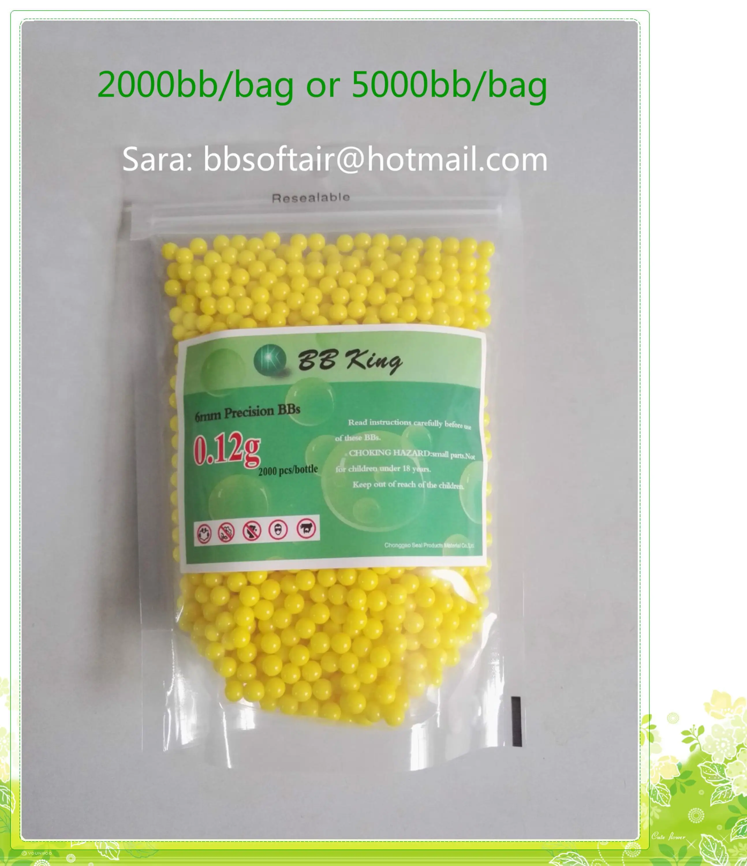 BBs series of 0.12g plastic balls yellow 5000pcs/bag