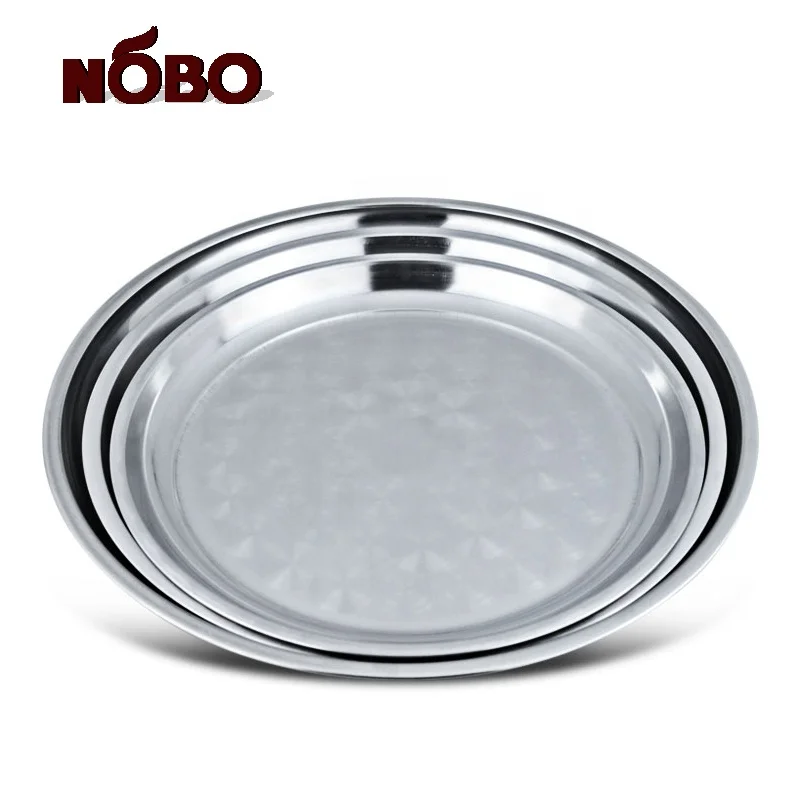 Thai 40/50/55 cm dinnerware tray set stainless steel round plate with scales pattern