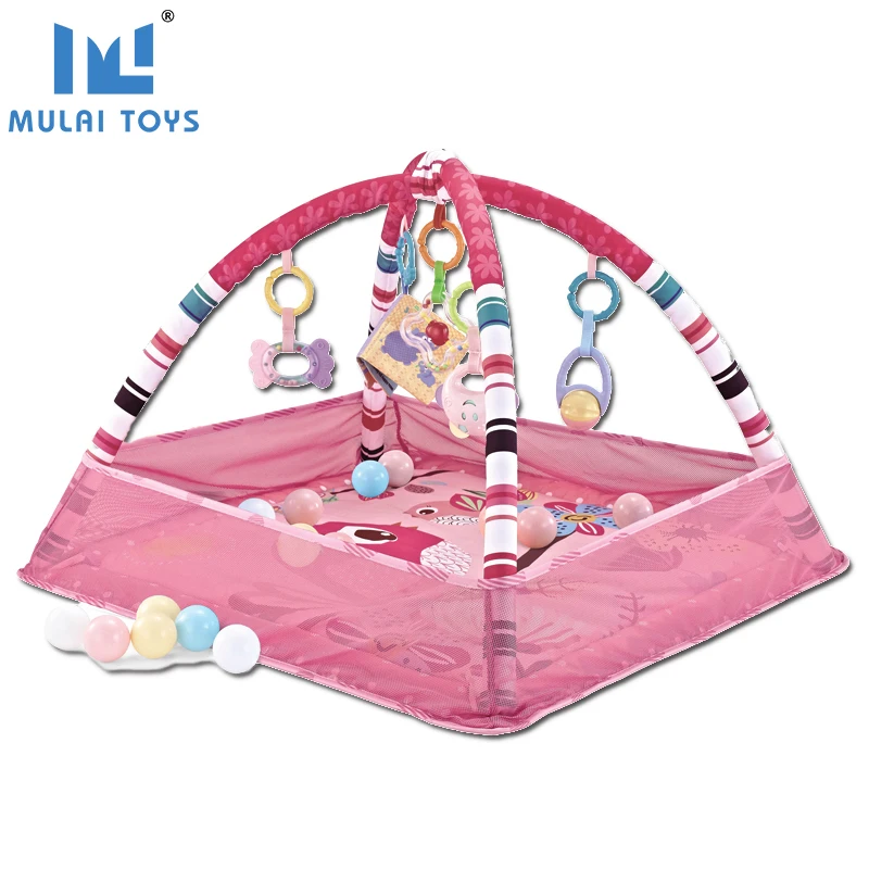 
Safety infant activity gym mat baby ball pool with hanging toys kids indoor game pad with fence Free 18 ocean ball Russian hot 