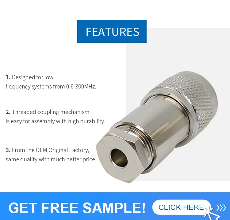 N Male Plug Crimp RG58 RG142 LMR195 RG400 Coaxial Cable Straight Connector