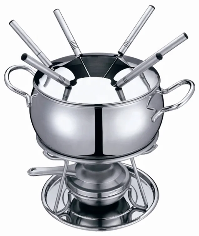 Stainless steel 304 fondue set metal pot with fuel burner and 6 forks Included mini buffet hot pot for home cooking