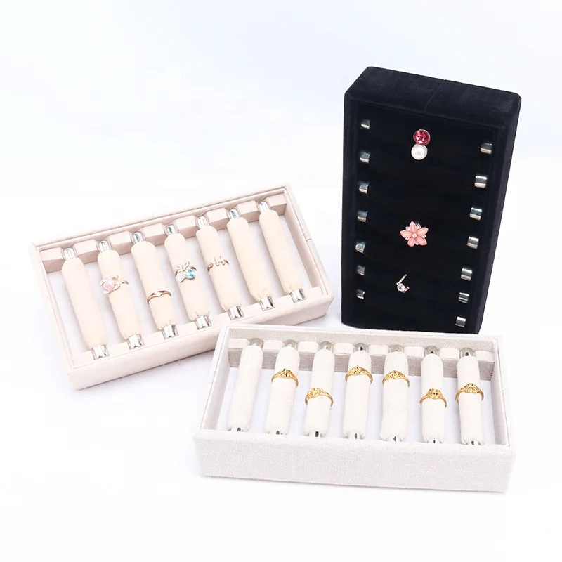 Оптовая Продажа Черный Белый Серый Цвет бархатное кольцо слоты держатель для хранения ювелирных изделий Органайзер Дисплей лоток магазинов