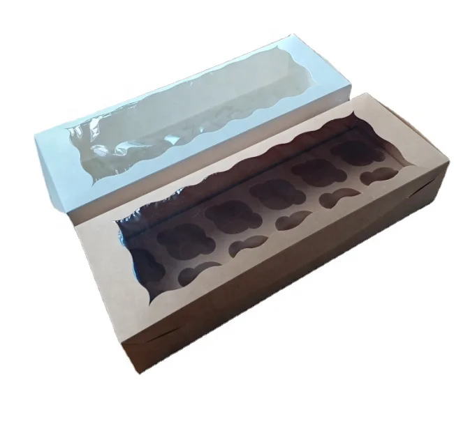 Food Grade Sturdy Large Long 12 Cupcakes Insert Holders With Window Cupcake Boxes Container