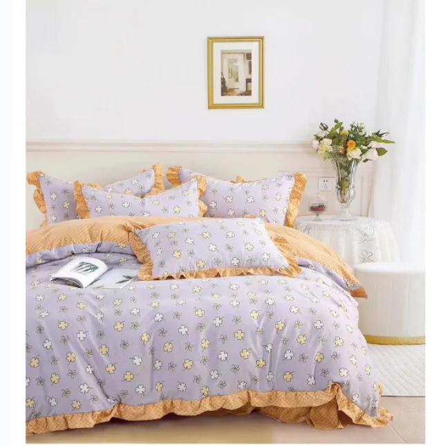 Floral Sheets 4pcs Cotton Skin-friendly Bed Sheets & Pillowcase & Duvet Cover Sets & Quilt Cover King Size