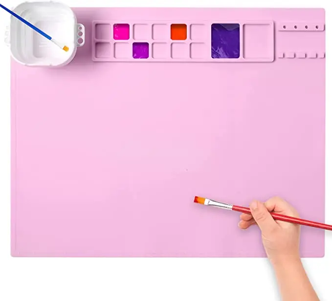 Custom BPA Free Sturdy New Healthy Tidy Dry Faster  Food Grade Colorful Craft Mat Silicone Painting Mat with Cup