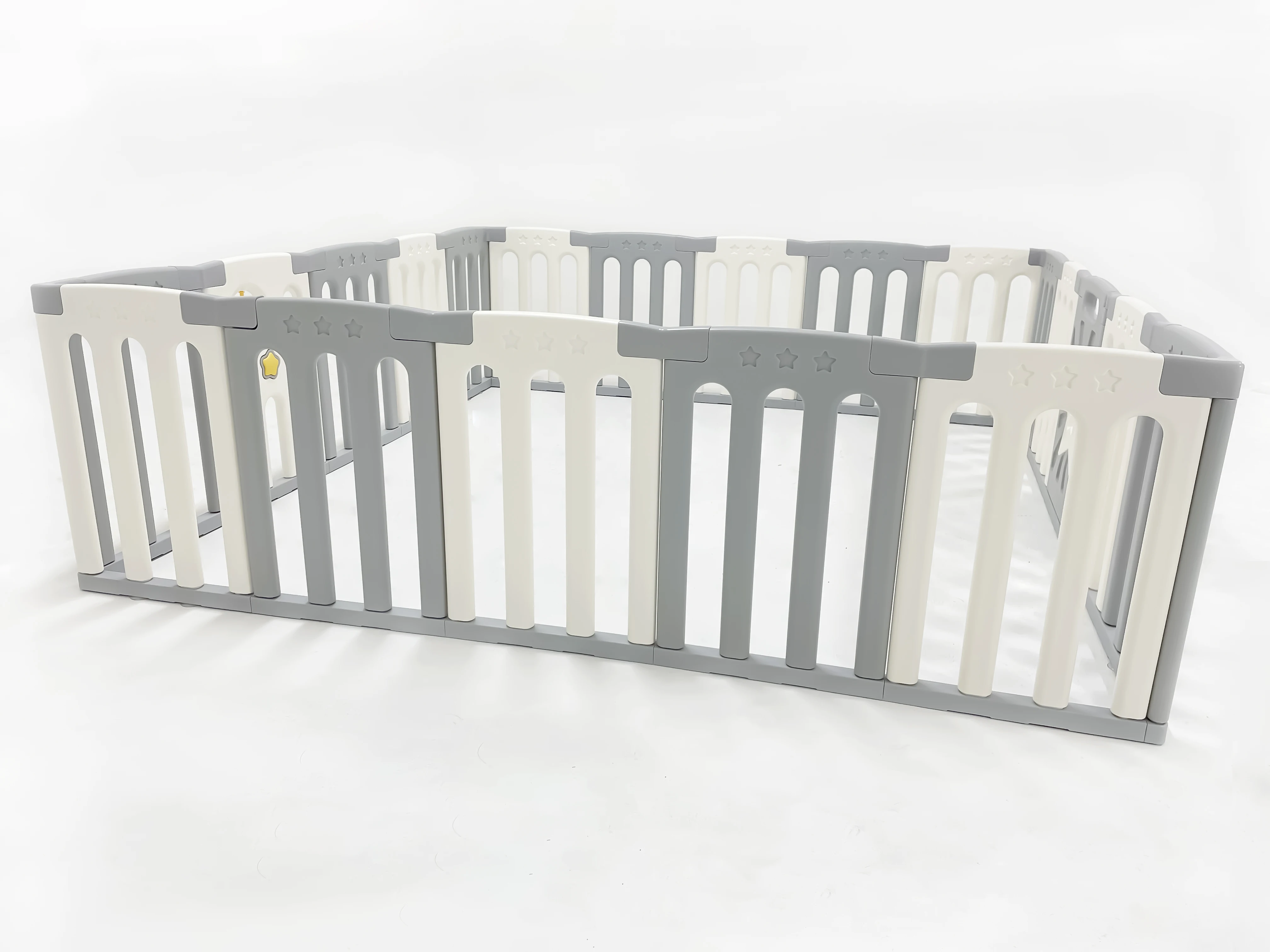 ABST Grey White Star 16 Panel Baby Playpen Safety Sturdy Kids Play Center Yard Portable Baby Fence with Gate for Baby